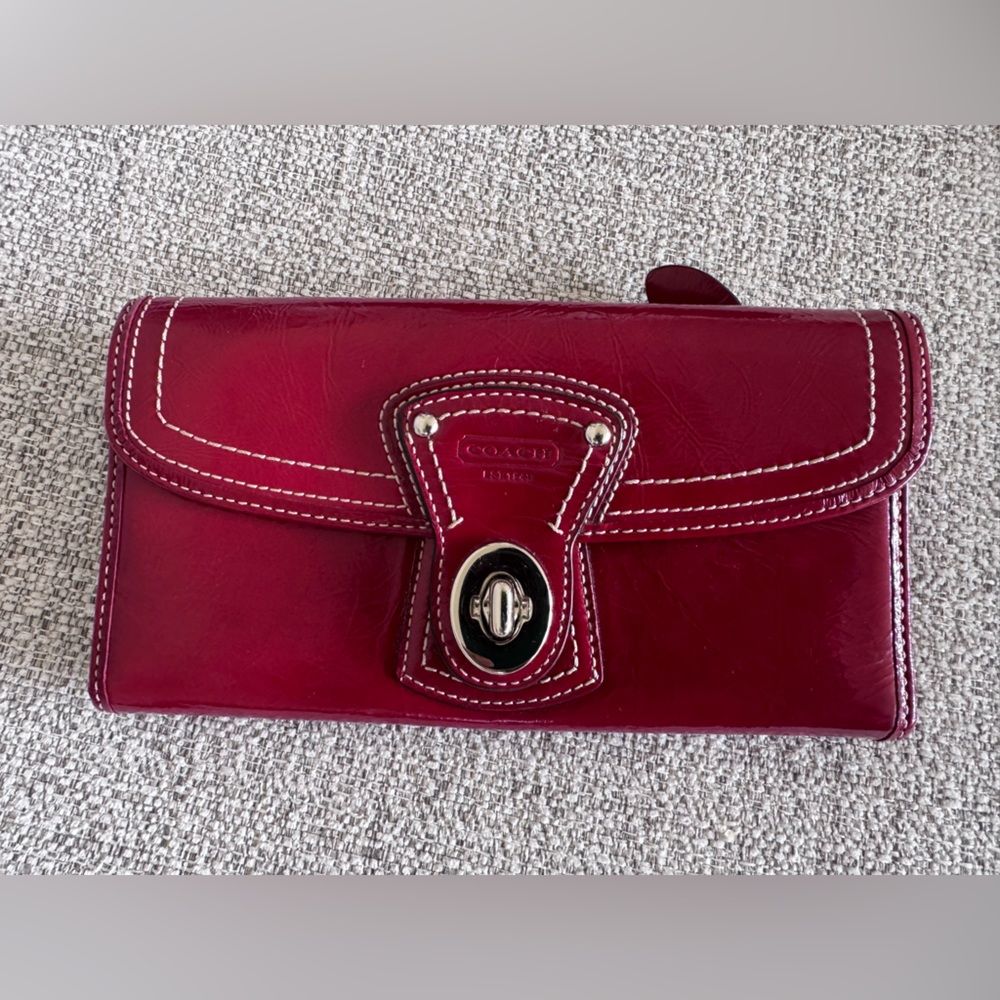 Vintage Coach Cherry Red Patent Leather Turnlock Wallet